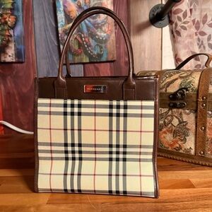 🔥 Burberry Vintage Check & Leather Tote Bag 🔥EUC🔥 80’s